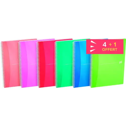 4 Cahiers A4 Collection "Colours" + 1 offert - 5x5 - 90g - OXFORD