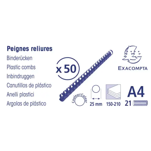 Boite 50 reliures spirales plastique 25mm - Noir - EXACOMPTA