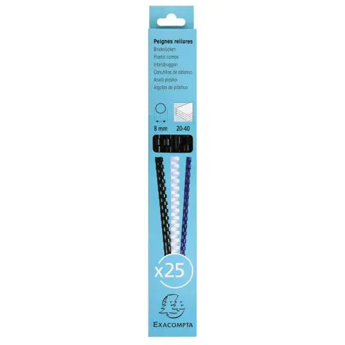 Boite 25 reliures spirales plastique 8mm - Noir - EXACOMPTA