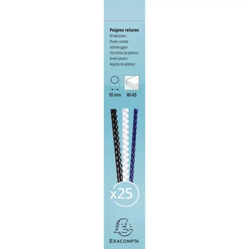 Boite 25 reliures spirales plastique 10mm - Blanc - EXACOMPTA
