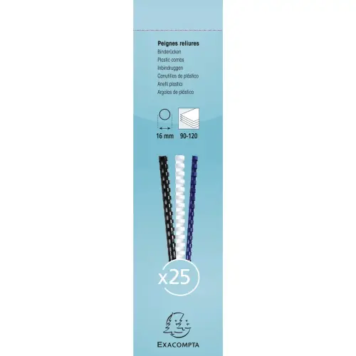 Boite 25 reliures spirales plastique 16mm - Blanc - EXACOMPTA