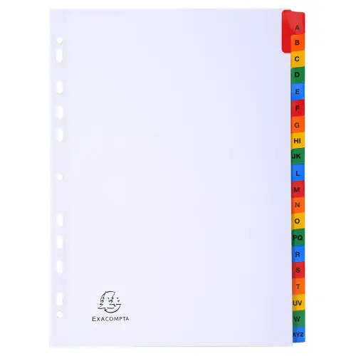 Intercalaires Imprimés alphabétiques carte blanche 160g - 20 positions - A4 - Blanc - EXACOMPTA