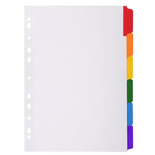 Intercalaires carte blanche 160g avec onglets couleurs renforc&eacute;s - 6 positions - A4 - Blanc - EXACOMPTA 