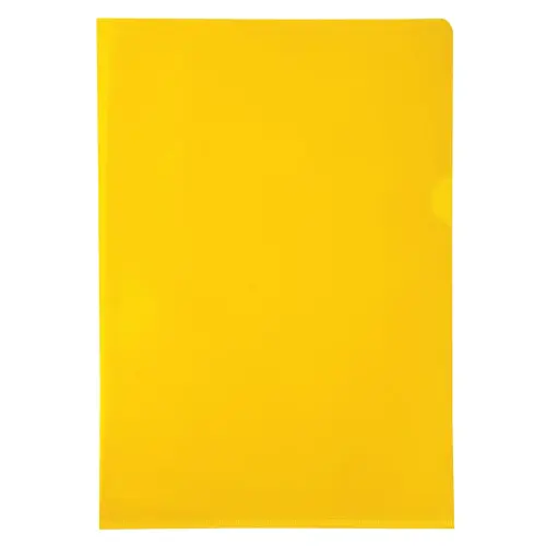 Etui carton de 100 pochettes coin PVC lisse haute r&eacute;sistance 13/100e - A4 - Jaune - EXACOMPTA 