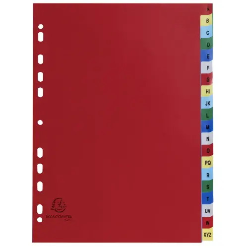 Intercalaires imprim&eacute;s alphab&eacute;tiques PP couleurs 12/100 AZ - A4 - EXACOMPTA 