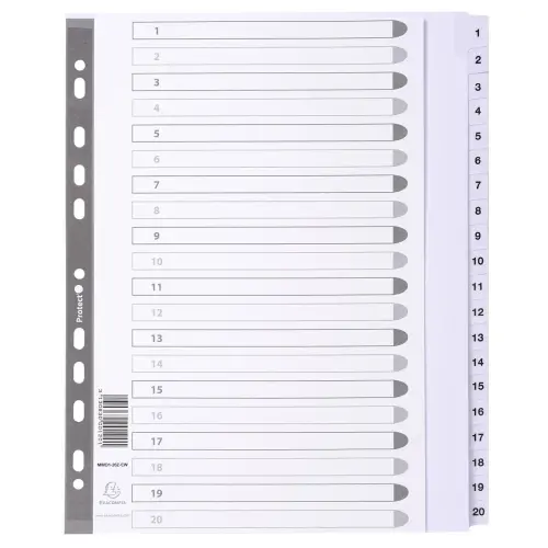 Intercalaires imprimés à touches plastifiées - 20 touches 1 à 20 - A4 maxi - Blanc - EXACOMPTA