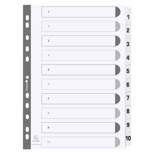 Intercalaires imprimés à touches plastifiées - 10 touches 1 à 10 - A4 - Blanc - EXACOMPTA