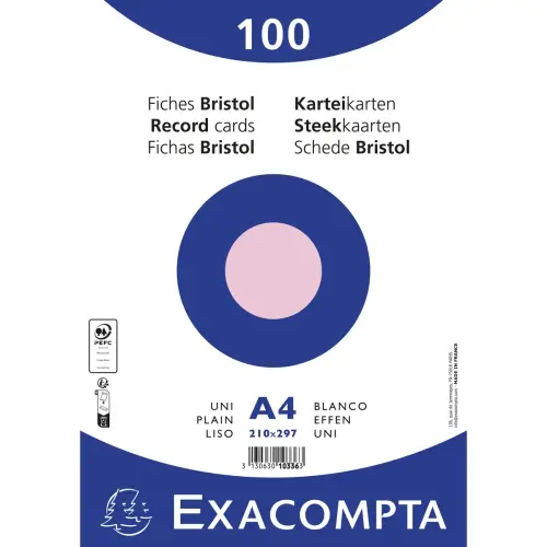 Paquet 100 fiches sous film - bristol uni non perforé 210x297mm - Rose - EXACOMPTA