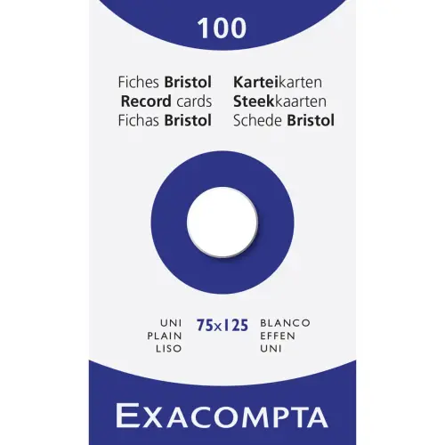 Étui de 100 fiches - bristol uni non perforé 75x125mm - Blanc - EXACOMPTA
