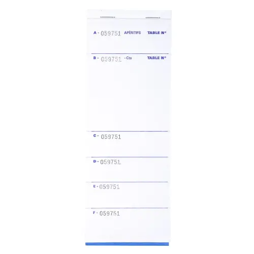 Bloc Brasserie 50 feuillets autocopiants num&eacute;rot&eacute;s en tripli - Format 9 ,6x26 cm - EXACOMPTA 