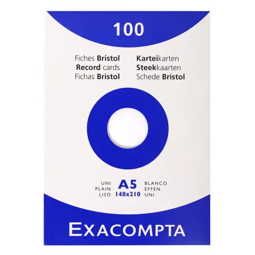 &Eacute;tui de 100 fiches - bristol uni non perfor&eacute; 148x210mm - Blanc - EXACOMPTA 