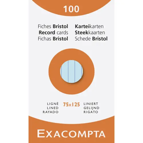 Etui de 100 fiches - bristol ligné non perforé 75x125mm - Couleurs assorties - EXACOMPTA