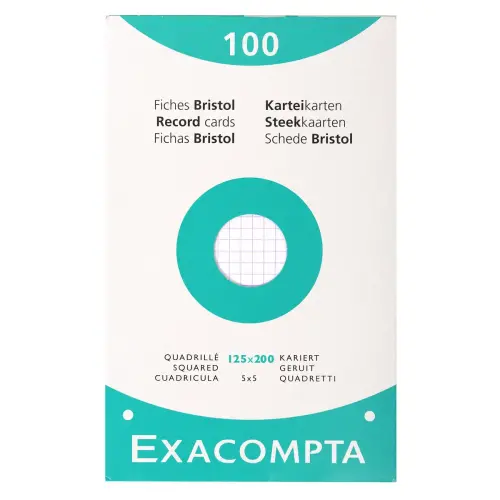 Étui de 100 fiches - bristol blanc quadrillé 5x5 perforé 125x200mm - Blanc - EXACOMPTA