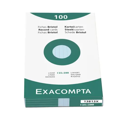 &Eacute;tui de 100 fiches - bristol lign&eacute; non perfor&eacute; 125x200mm - Azur - EXACOMPTA 