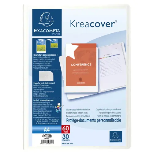 Protège-documents en polypropylène rigide Kreacover® 60 vues - A4 - Blanc - EXACOMPTA