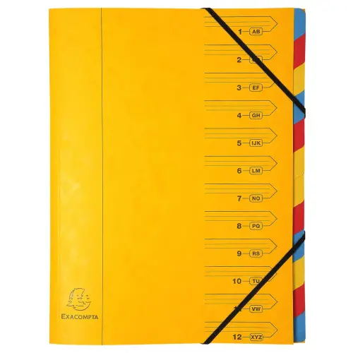 Trieur agrafé avec élastiques 12 compartiments - Jaune - EXACOMPTA