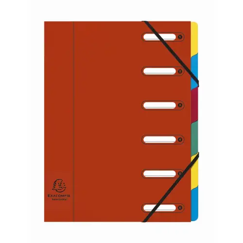 Trieur HARMONIKA® à fenêtres avec élastiques véritable carte lustrée 6 compartiments - Rouge - EXACOMPTA
