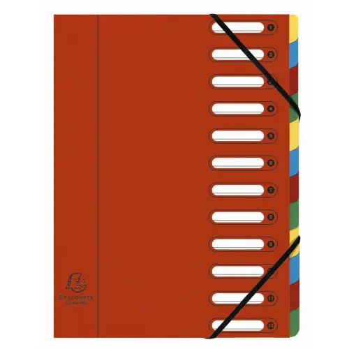 Trieur HARMONIKA® à fenêtres avec élastiques véritable carte lustrée 12 compartiments - Rouge - EXACOMPTA