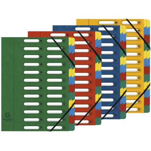 Trieur HARMONIKA® à fenêtres avec élastiques véritable carte lustrée 24 compartiments - Couleurs assorties - EXACOMPTA