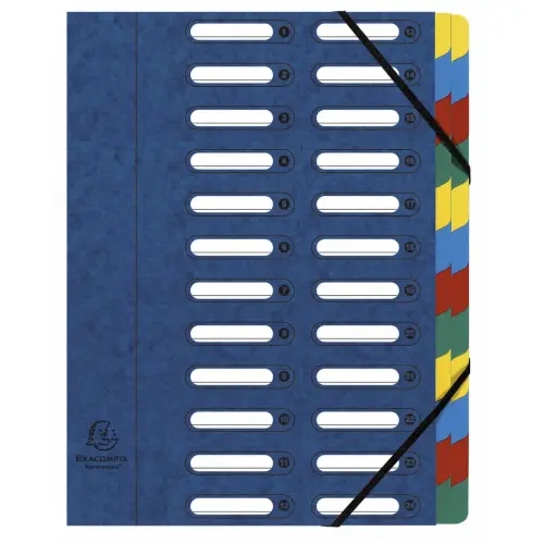 Trieur HARMONIKA® à fenêtres avec élastiques véritable carte lustrée 24 compartiments - Bleu - EXACOMPTA