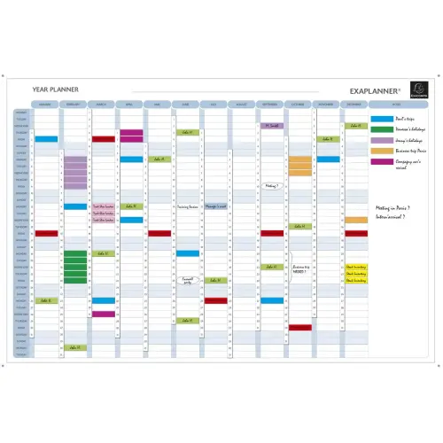 Planning magn&eacute;tique annuel - textes en anglais - Blanc - EXACOMPTA 