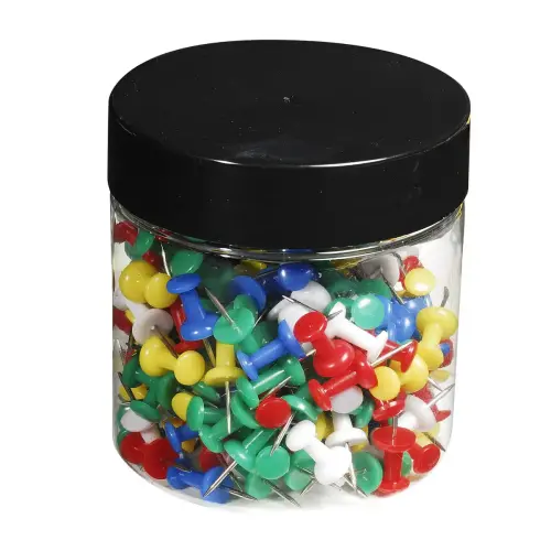 Bo&icirc;te de 200 &eacute;pingles Push Pins - Hauteur de pointe 7mm - 10mm de diam&egrave;tre - Couleurs assorties - EXACOMPTA 