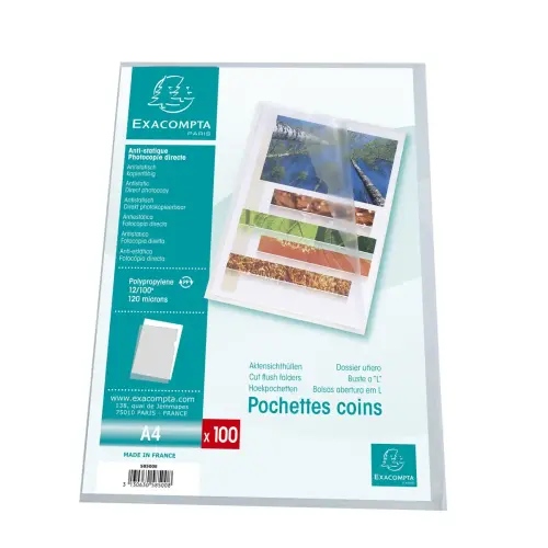 Sach.100 poch.coin A4 pp St.graine incol