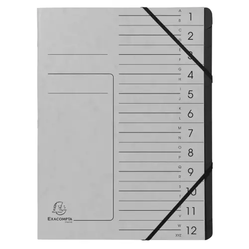 Trieur agrafé 12 compartiments intérieur noir - Gris - Exacompta