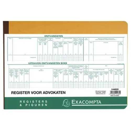 Piq&ucirc;re Recettes-D&eacute;penses avocats (texte n&eacute;erlandais) - 27 x 38 cm - 80 pages - Exacompta 