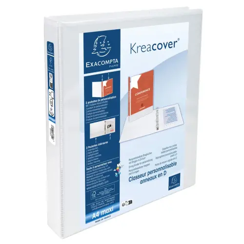 Classeur personnalisable KreaCover 2 anneaux 25 mm 2 poches - Blanc - Exacompta