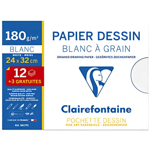 Clairefontaine Papier dessin 'Blanc à Grain', pack promo