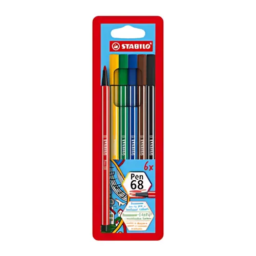 STABILO Feutre Pen 68, étui en plastique de 6