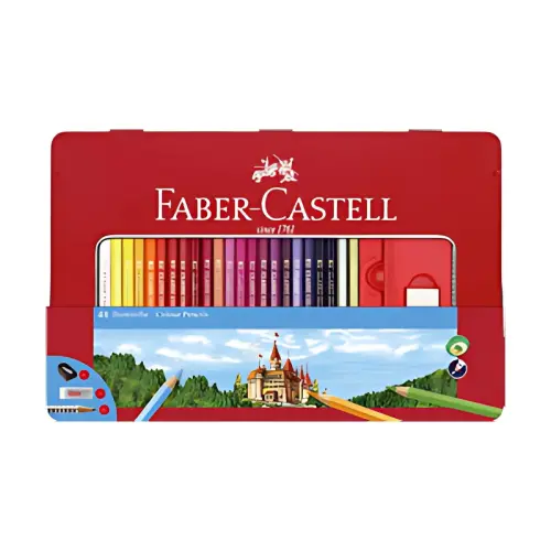 FABER-CASTELL Crayons de couleurs CASTLE, &eacute;tui m&eacute;tal de 48 