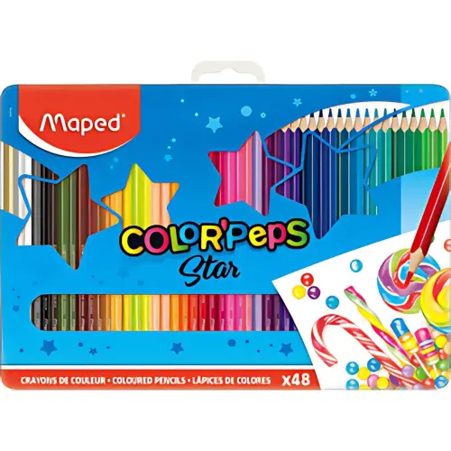 MAPED Crayon de couleur COLOR'PEPS, &eacute;tui m&eacute;tal de 48 