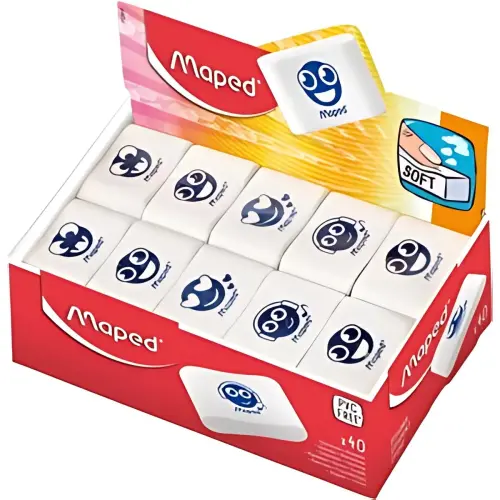 40 MAPED Gomme en plastique Essentials Soft, blanc, pr&eacute;sentoir 