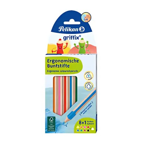 Crayon de couleur triangulaire griffix - &eacute;tui de 9 - Pelikan 