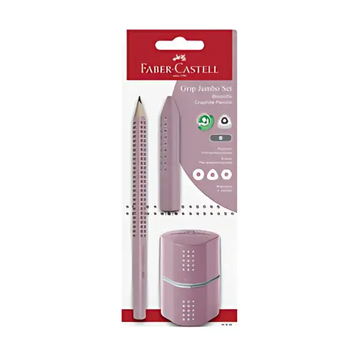 Kit crayon de papier Jumbo GRIP - Rose - blister - Faber-Castell