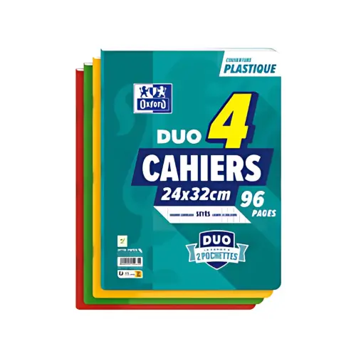 Oxford Cahier à pochettes DUO, 240 x 320 mm, seyès,pack de 4