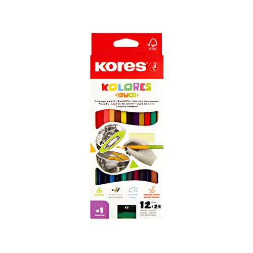 Kores Crayons de couleur 'DUO', étui carton de 12 + taille-