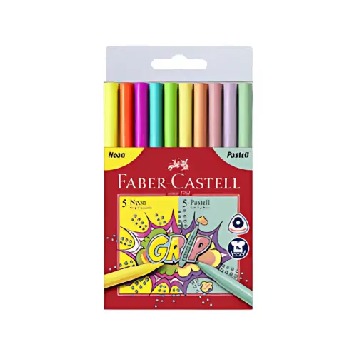 FABER-CASTELL Feutres GRIP fluo + pastel, &eacute;tui de 10 
