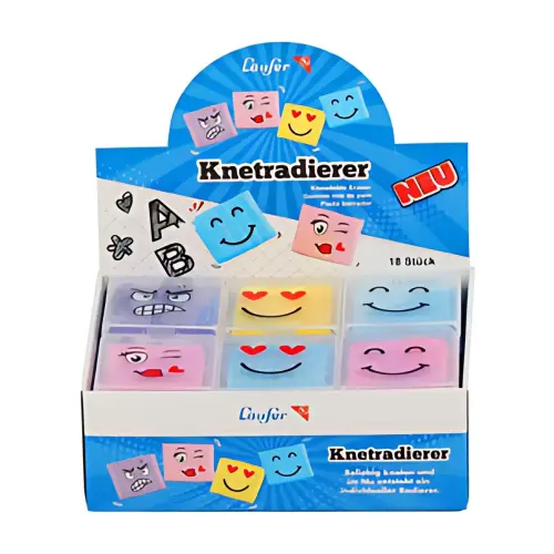 18 L&auml;ufer Gomme souple visages, en pr&eacute;sentoir de 18 