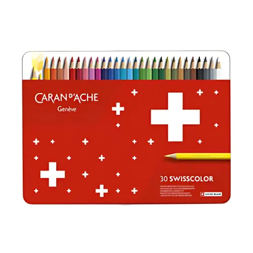 Crayons de couleur Swisscolor - &eacute;tui m&eacute;tal de 30 - Caran d'Ache 
