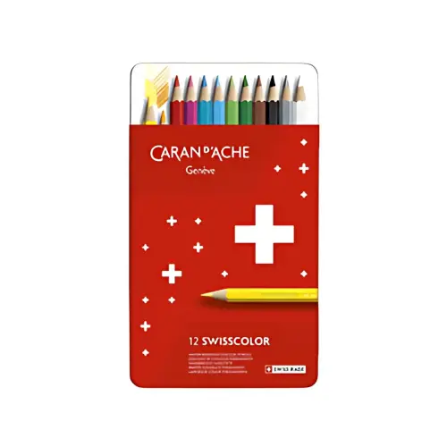 Crayons de couleur Swisscolor - &eacute;tui m&eacute;tal de 12 - Caran d'Ache 