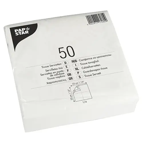 Serviette, 330 x 330 mm, 2 couches, blanc - Papstar 