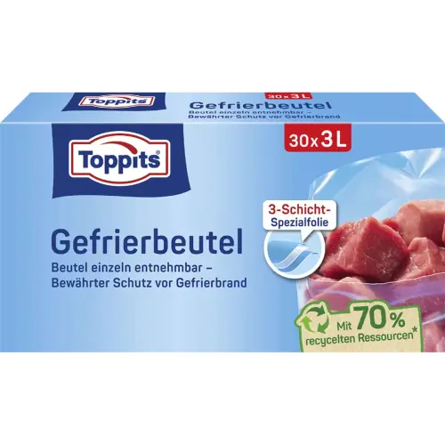 Sachet de cong&eacute;lation, 20 x 6 litres, 290 x 410 mm - Toppits 