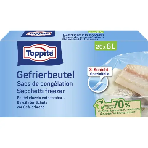 Sachet de cong&eacute;lation, 20 x 6 litres, 290 x 410 mm - Toppits 