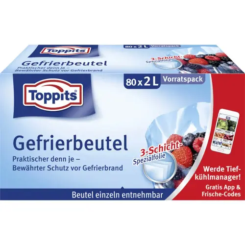 Sachet de cong&eacute;lation, 20 x 6 litres, 290 x 410 mm - Toppits 
