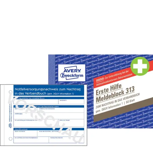 Bloc-notes de premiers secours 313, format A6 paysage - Avery Zweckform