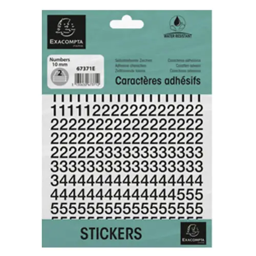 Chiffres auto-adhésifs 0-9, 60 mm - Noir - Exacompta