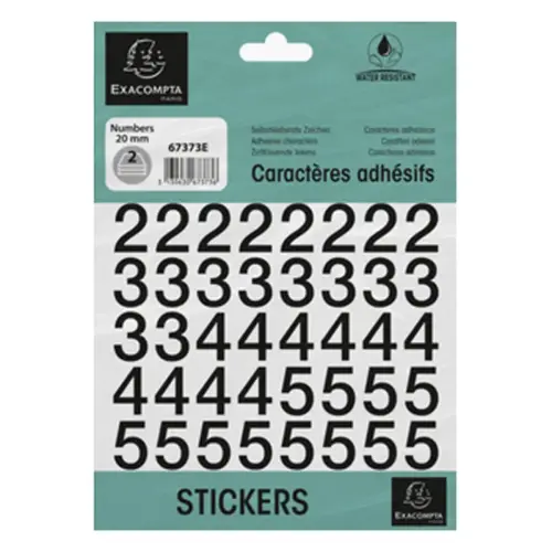 Chiffres auto-adhésifs 0-9, 60 mm - Noir - Exacompta